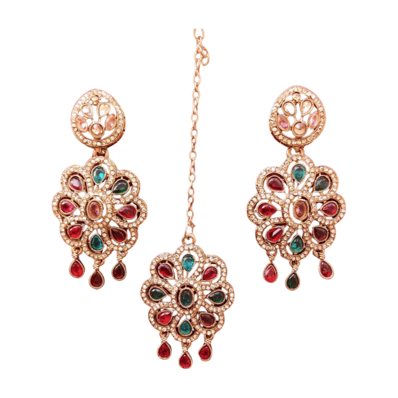 Royal Polki Multicolor Maang Tikka and Earring Set