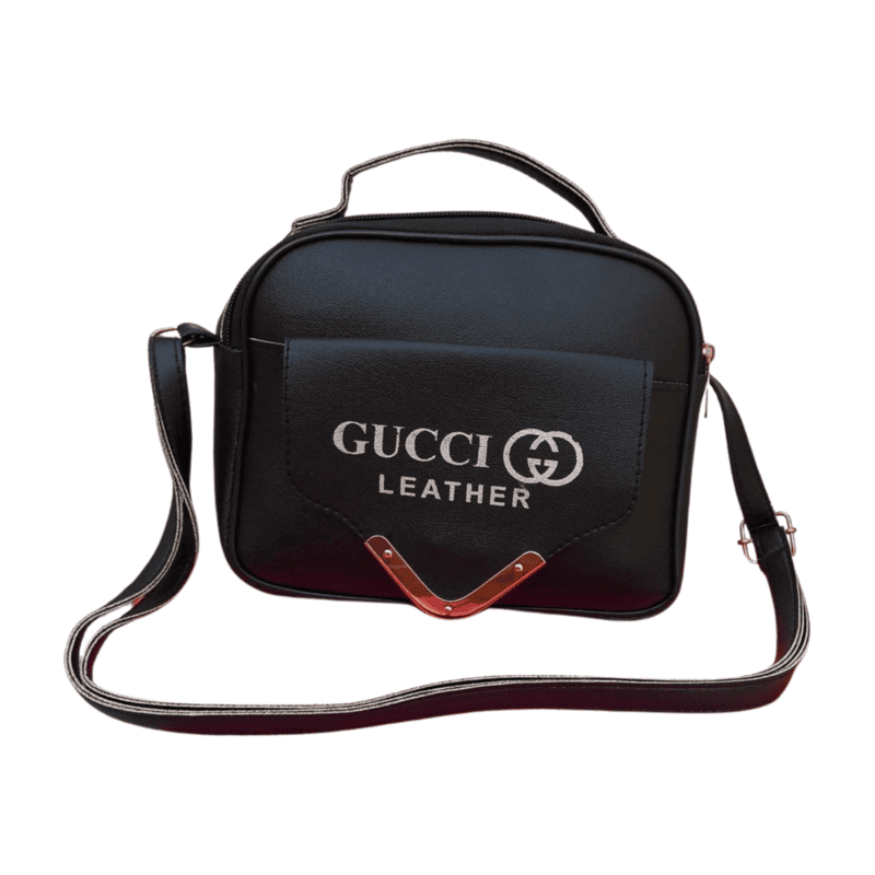 Classic Black Leather Shoulder Bag with Gold Accents