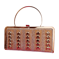Golden Crystal Embellished Clutch with Metallic Finish