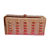 Golden Crystal Embellished Clutch with Metallic Finish