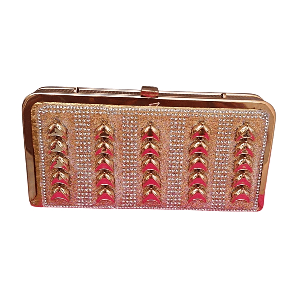 Golden Crystal Embellished Clutch with Metallic Finish