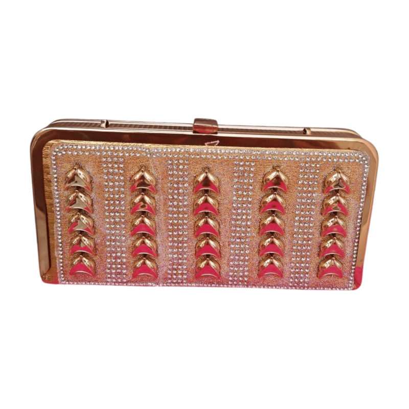 Golden Crystal Embellished Clutch with Metallic Finish