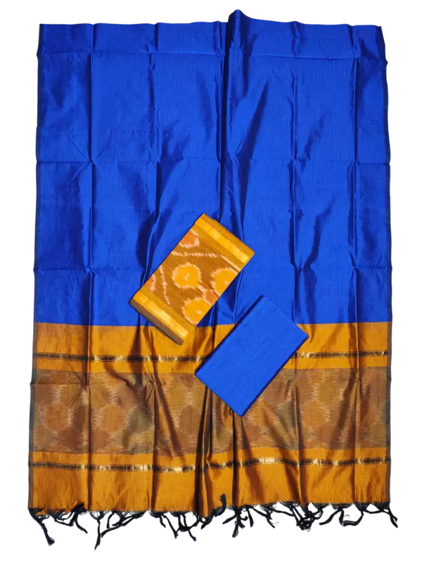 Mustard Pochampally Ikkat Silk Dress Material with Dupatta