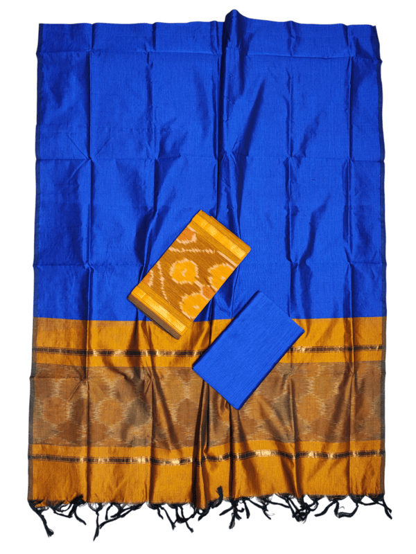 Mustard Pochampally Ikkat Silk Dress Material with Dupatta