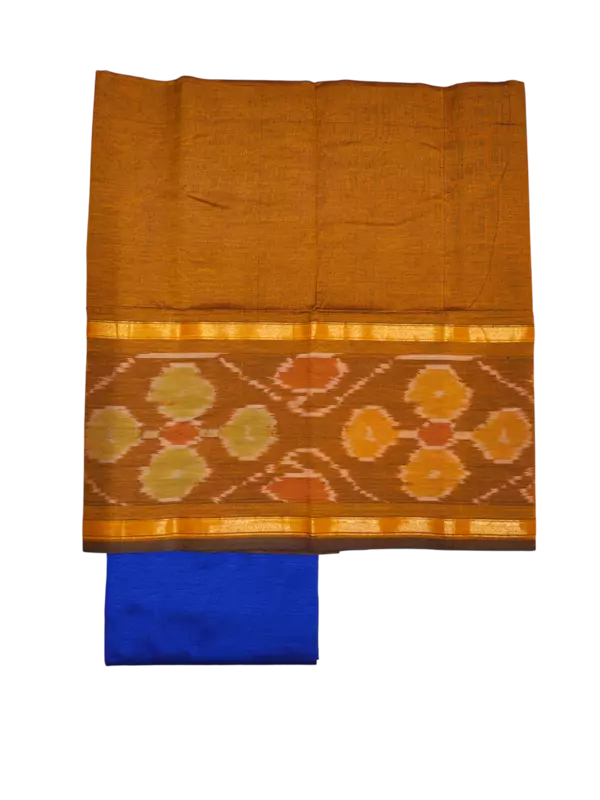 Mustard Pochampally Ikkat Silk Dress Material with Dupatta