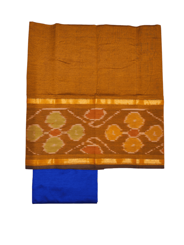 Mustard Pochampally Ikkat Silk Dress Material with Dupatta