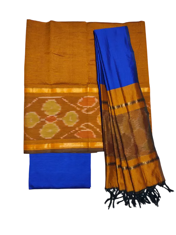 Mustard Pochampally Ikkat Silk Dress Material with Dupatta