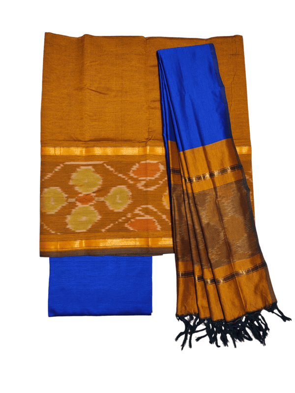 Mustard Pochampally Ikkat Silk Dress Material with Dupatta