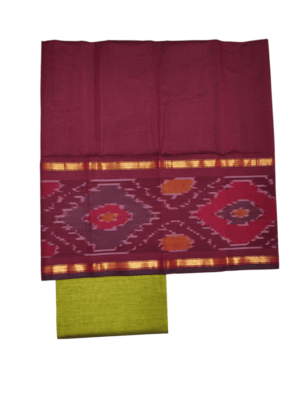 Maroon & Mustard Pochampally Ikkat Silk Dress Material with Dupatta