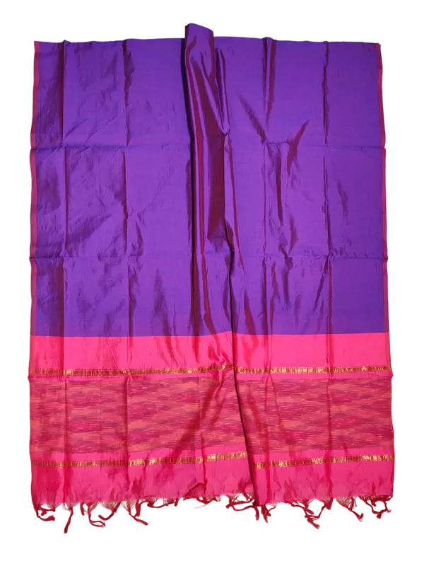 Pink & Purple Pochampally Ikkat Silk Dress Material with Dupatta