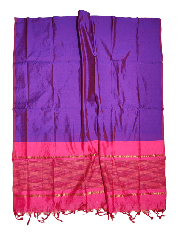 Pink & Purple Pochampally Ikkat Silk Dress Material with Dupatta