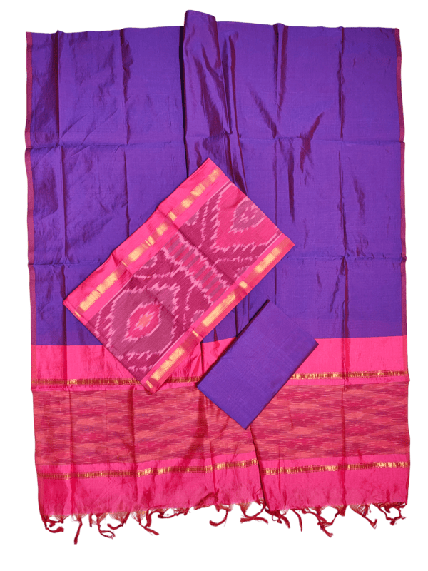 Pink & Purple Pochampally Ikkat Silk Dress Material with Dupatta
