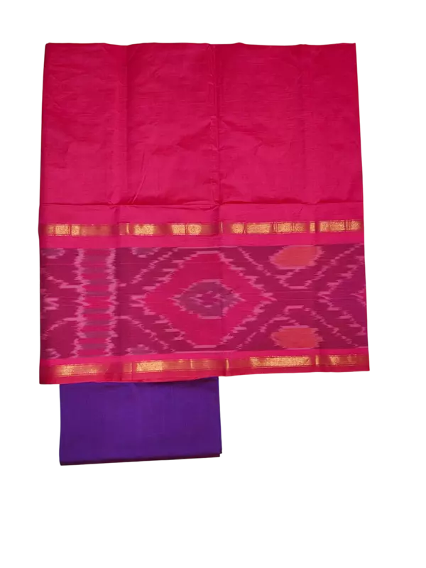 Pink & Purple Pochampally Ikkat Silk Dress Material with Dupatta