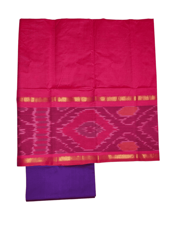 Pink & Purple Pochampally Ikkat Silk Dress Material with Dupatta
