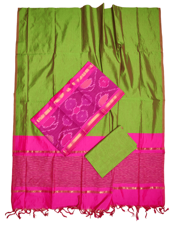 Magenta Pink Pochampally Ikkat Silk Dress Material with Dupatta