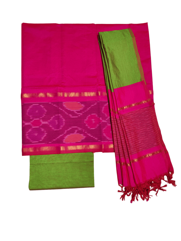 Magenta Pink Pochampally Ikkat Silk Dress Material with Dupatta