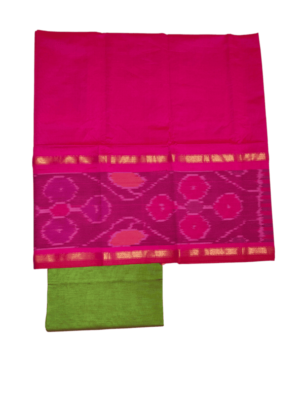 Magenta Pink Pochampally Ikkat Silk Dress Material with Dupatta
