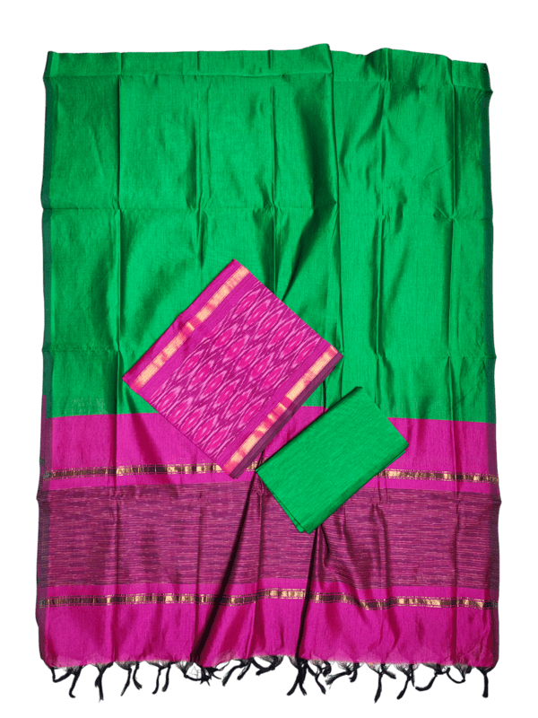 Pink Pochampally Ikkat Silk Dress Material with Dupatta