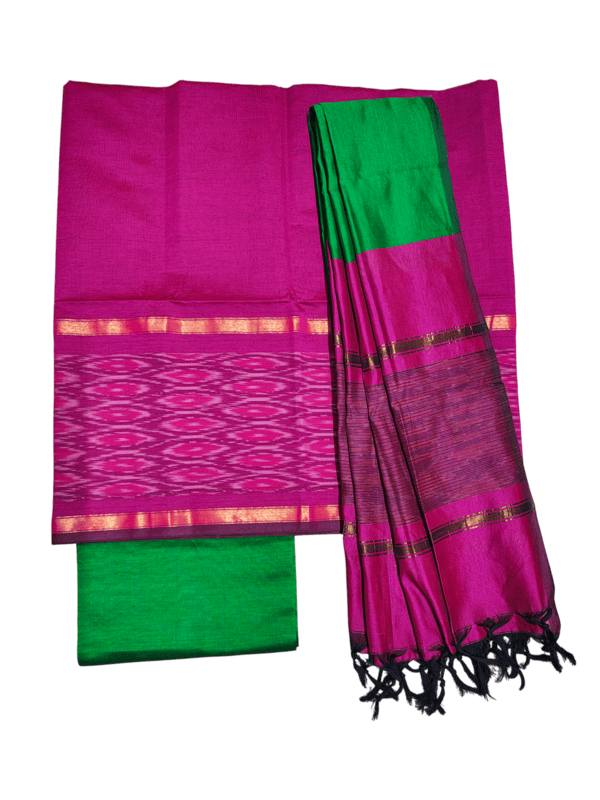 Pink Pochampally Ikkat Silk Dress Material with Dupatta