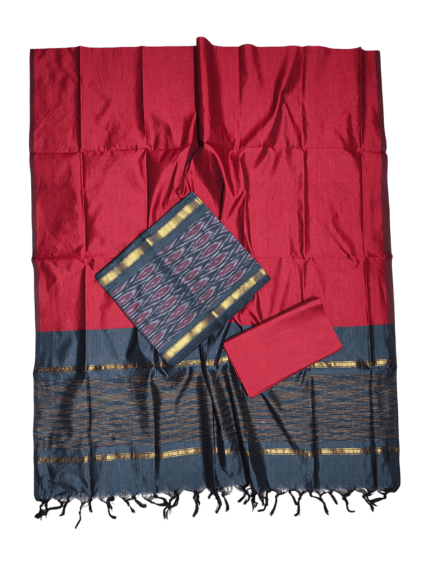 Grey & Maroon Pochampally Ikkat Silk Unstitched Suit Set