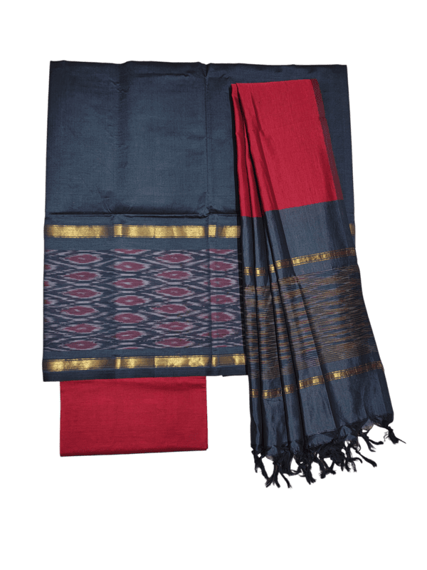 Grey & Maroon Pochampally Ikkat Silk Unstitched Suit Set