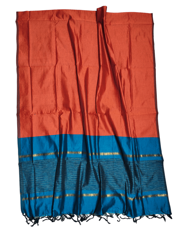 Firoza & Orange Pochampally Ikkat Silk Unstitched Suit Set