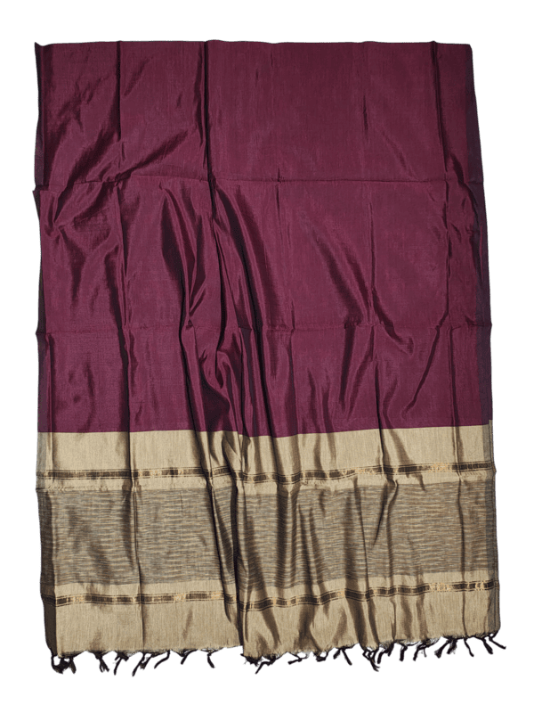 Beige & Maroon Pochampally Ikkat Silk Unstitched Suit Set
