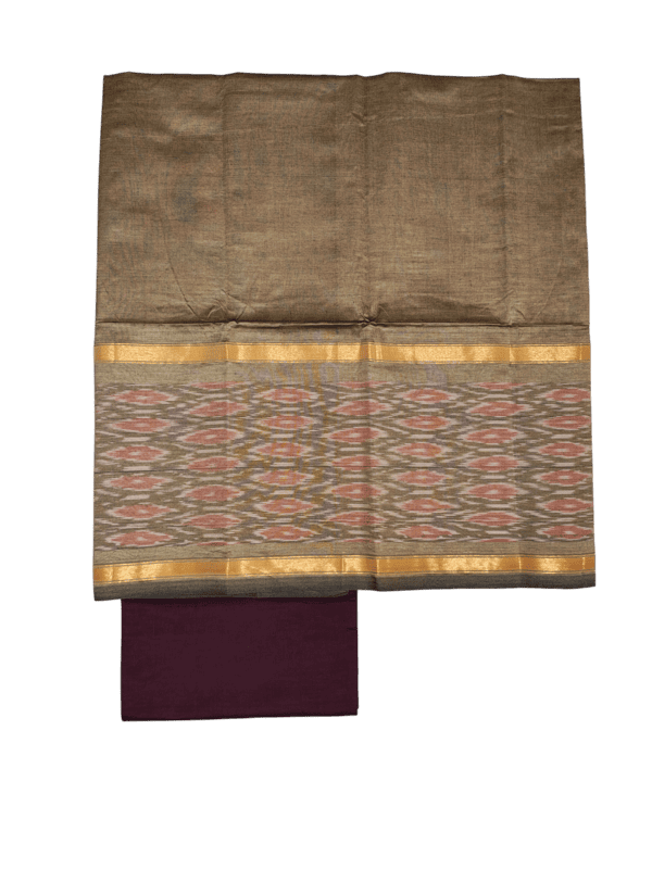 Beige & Maroon Pochampally Ikkat Silk Unstitched Suit Set