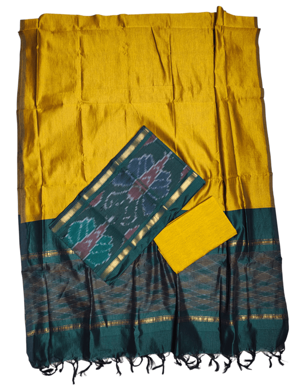 Green & Maroon Pochampally Ikkat Silk Dress Material with Dupatta