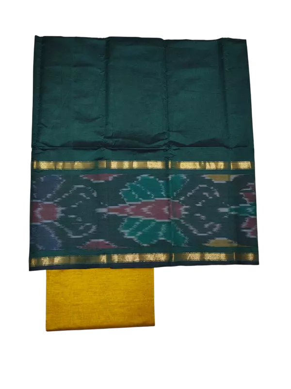 Green & Maroon Pochampally Ikkat Silk Dress Material with Dupatta