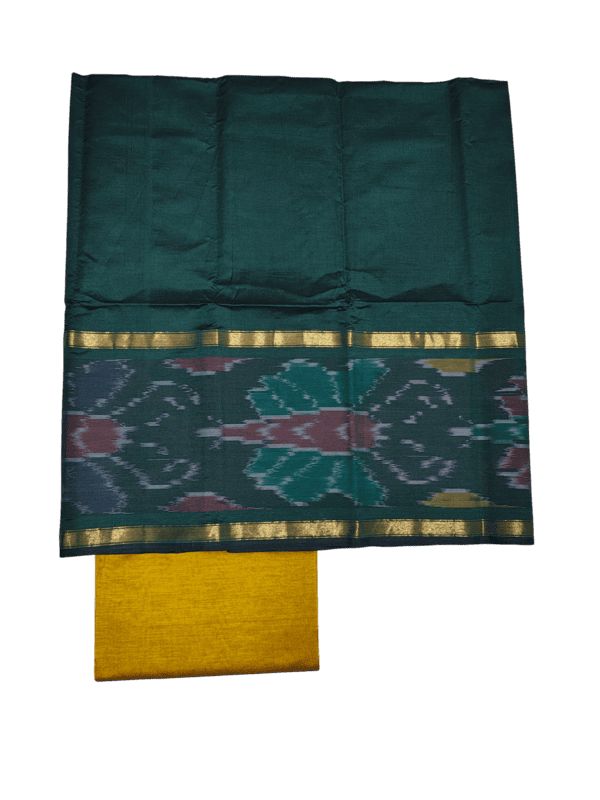 Green & Maroon Pochampally Ikkat Silk Dress Material with Dupatta