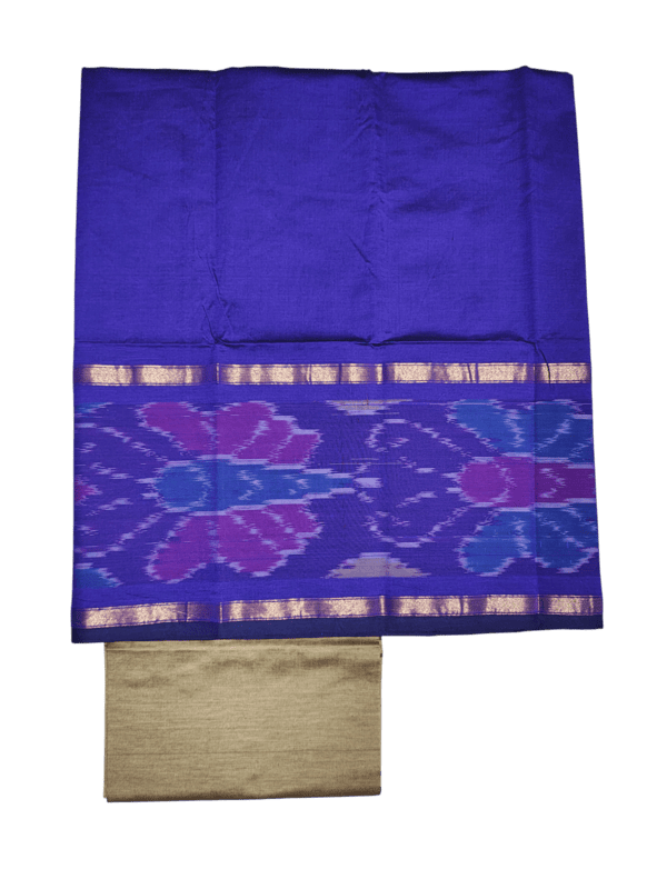 Lavender & Beige Pochampally Ikkat Silk Dress Material with Dupatta