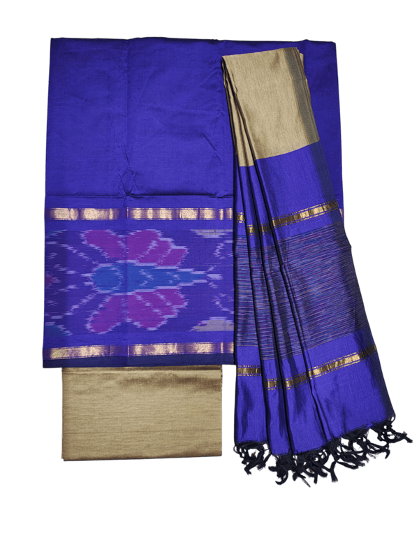 Lavender & Beige Pochampally Ikkat Silk Dress Material with Dupatta