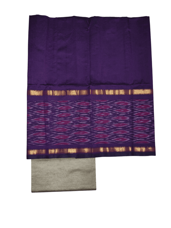 Dark Purple & Beige Pochampally Ikkat Silk Dress Material with Dupatta