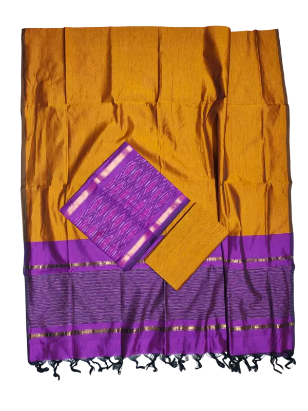 Purple & Mustard Pochampally Ikkat Silk Unstitched Suit Set