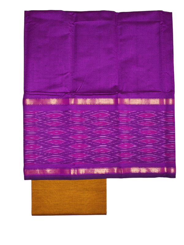 Purple & Mustard Pochampally Ikkat Silk Unstitched Suit Set