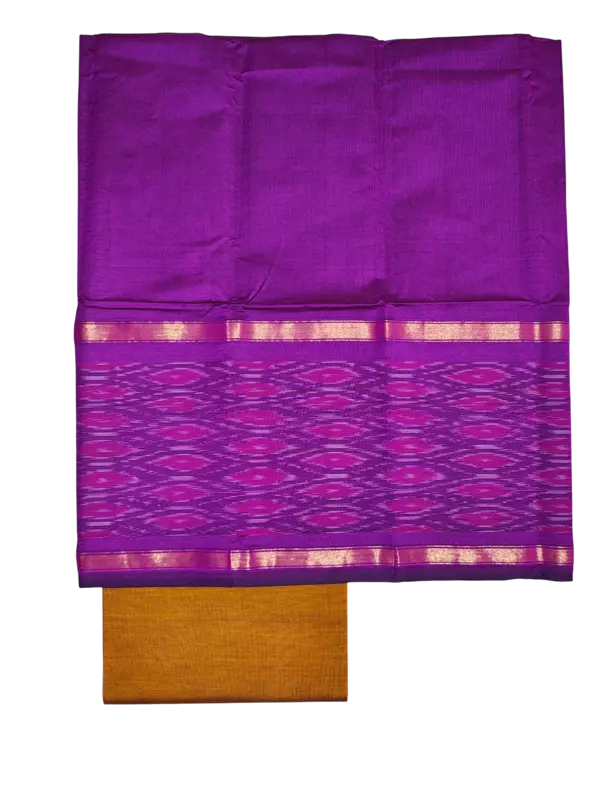 Purple & Mustard Pochampally Ikkat Silk Unstitched Suit Set