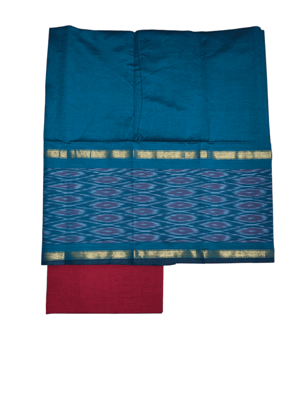 Firoza & Maroon Pochampally Ikkat Silk Unstitched Suit Set