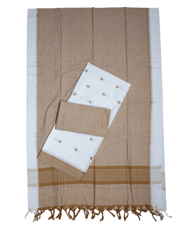 Red & White Handloom Mangalagiri Cotton Plain Unstitched Salwar Suit with Temple Border for Women