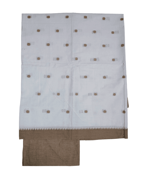 Red & White Handloom Mangalagiri Cotton Plain Unstitched Salwar Suit with Temple Border for Women