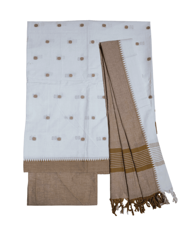 Red & White Handloom Mangalagiri Cotton Plain Unstitched Salwar Suit with Temple Border for Women