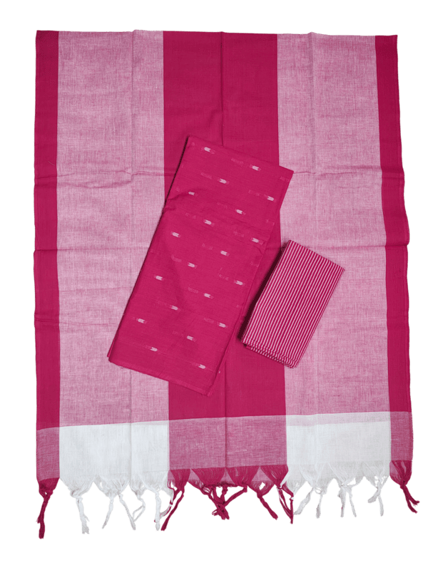 Dark Pink Handloom Mangalagiri Cotton Dress Materials for Women