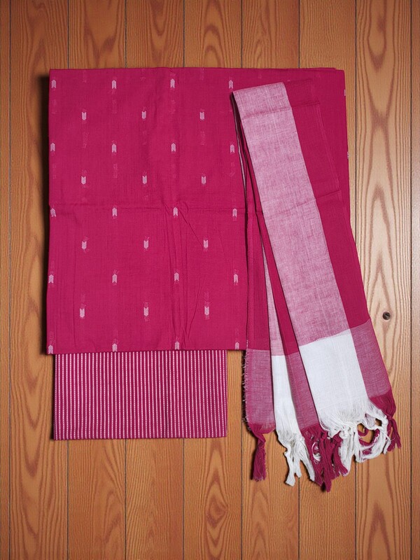 Dark Pink Handloom Mangalagiri Cotton Dress Materials for Women