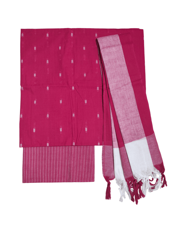 Dark Pink Handloom Mangalagiri Cotton Dress Materials for Women