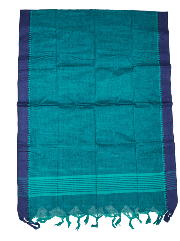 Navy Blue & Green Handloom Mangalagiri Cotton Dress Materials with Ikkat Border