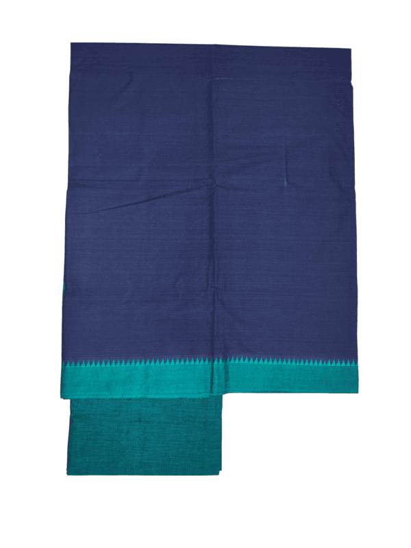 Navy Blue & Green Handloom Mangalagiri Cotton Dress Materials with Ikkat Border