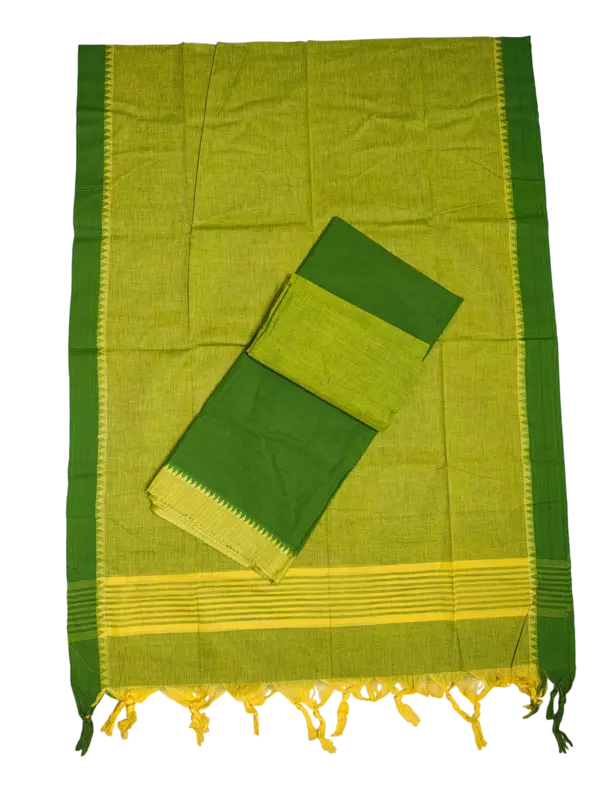 Green Handloom Cotton Unstitched Salwar Suit Set with Dupatta for Women