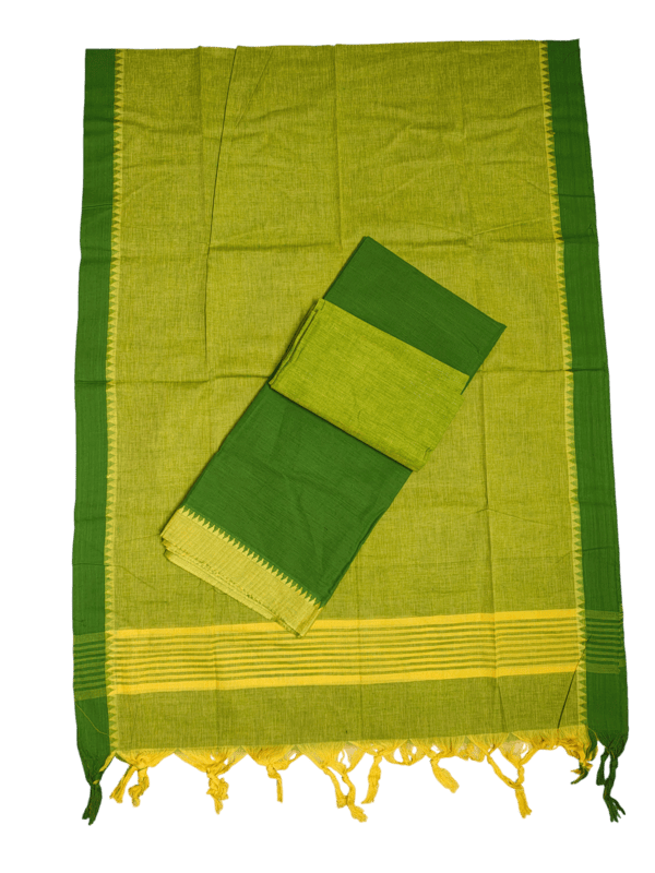 Green Handloom Cotton Unstitched Salwar Suit Set with Dupatta for Women