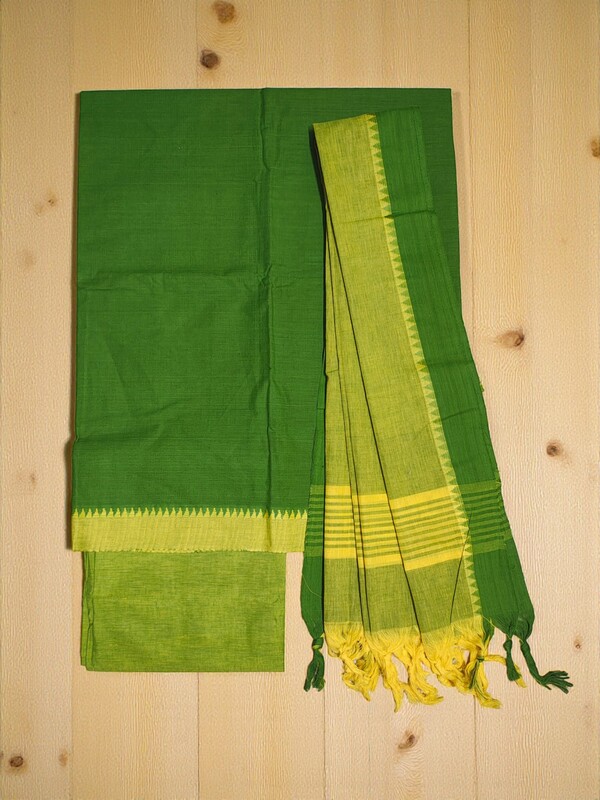Green Handloom Cotton Unstitched Salwar Suit Set with Dupatta for Women