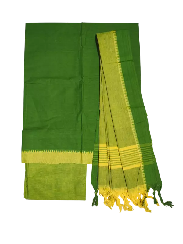 Green Handloom Cotton Unstitched Salwar Suit Set with Dupatta for Women